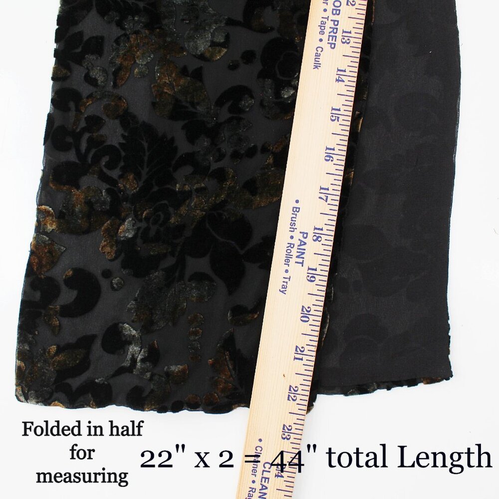 Silk Velvet Burnout Scarf Floral Black Jewel Tone Color Shift Goth Romantic 44" - Picture 8 of 9